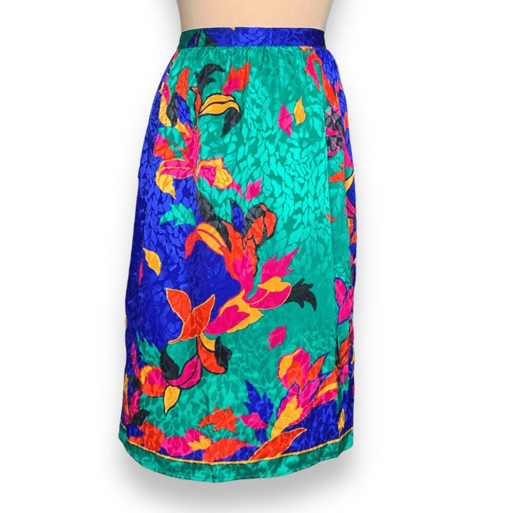 90s Abstract Floral Midi Skirt Colorful Bold Botanical Art Statement Maximalist